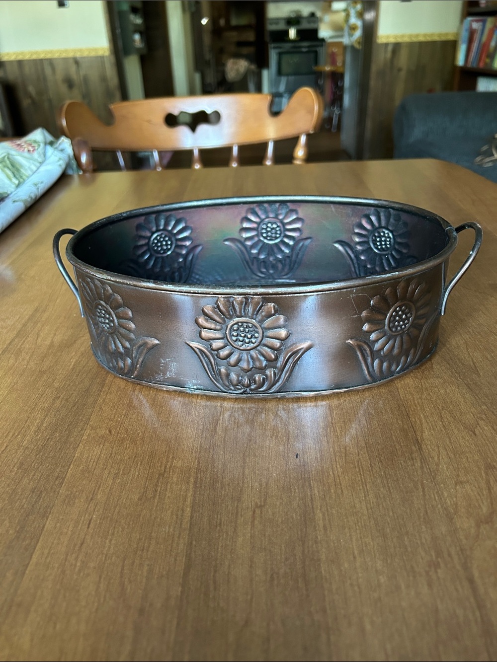 Decorative Sunflower Metal Oval Planter - Copper Finish